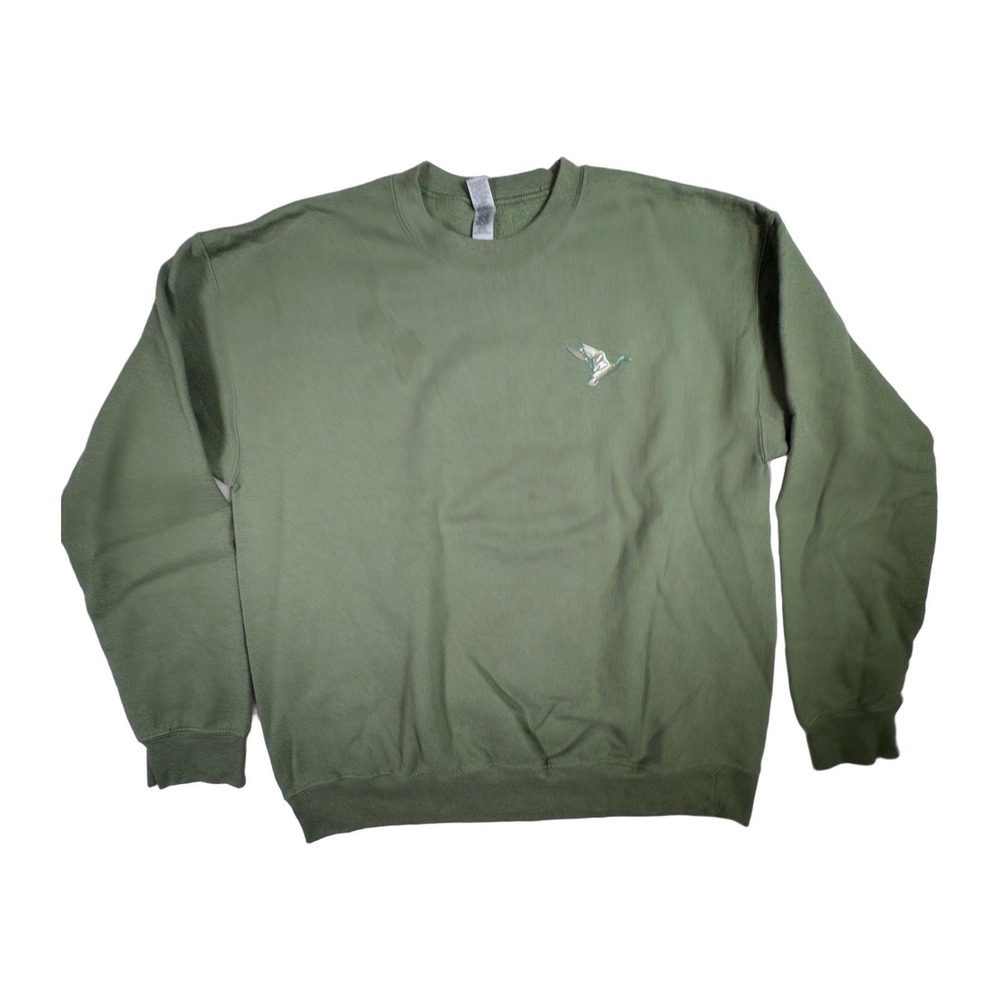 Gildan Heavy Blend Adult Large Green Duck Dog Barstool Outdoors Sweatshirt Mens